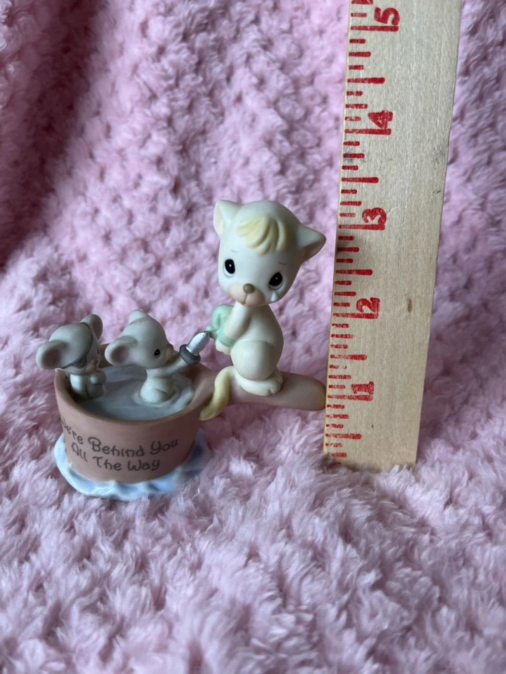 Precious Moments Pink and Cream Cat & Mice Figurine with Teacup